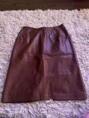 Maglia Vintage Made in USA Classic Brown Leather Pencil Skirt